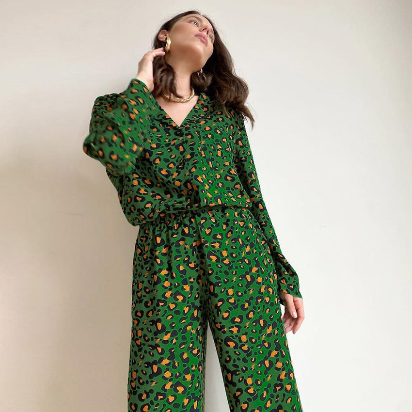 Women’s Pajama Set, Long Sleeve, Viscose, Leopard Print