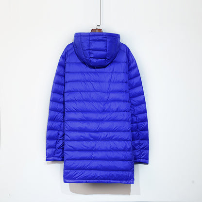 Men's down jacket, mid-length, plus sizes, with hood