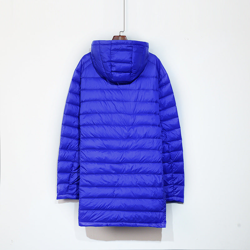 Men's down jacket, mid-length, plus sizes, with hood