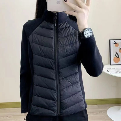Light women's quilted jacket, fitted, with stand-up collar