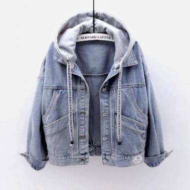 Padded women's jeans jacket with detachable hood