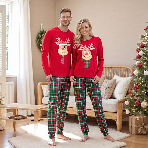 Family Pajama Set, Cotton, Christmas Cartoon Design