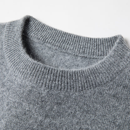 Men's wool sweater, round neck, solid color