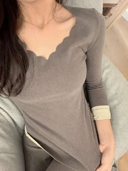 Women's Thermal Underwear Set with V-Neck