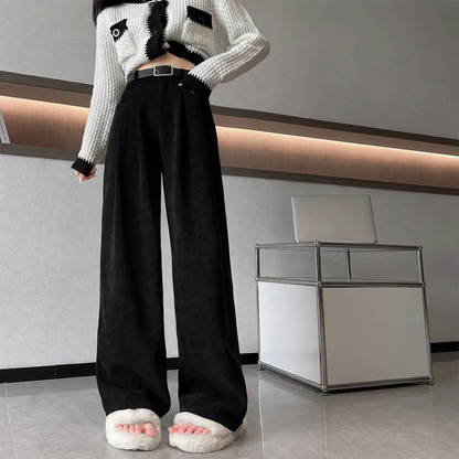 Women's corduroy pants, wide cut, lined