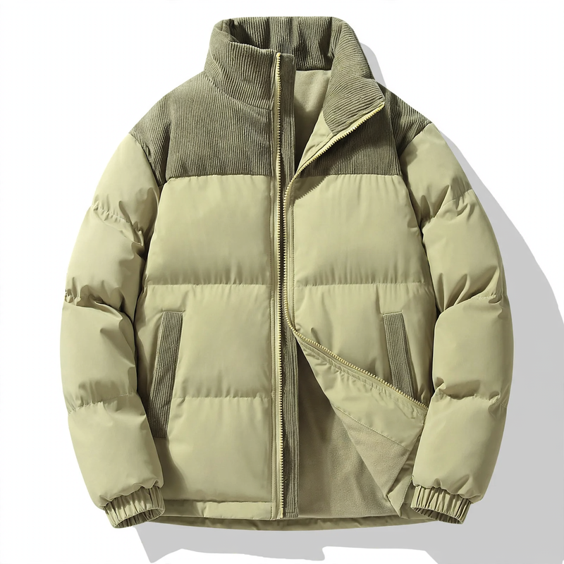 Padded unisex quilted jacket with stand-up collar