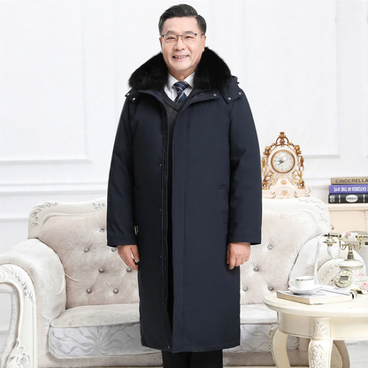 Men's down coat, long, with removable inner lining