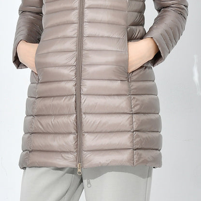 Women's down coat, mid-length, stand-up collar