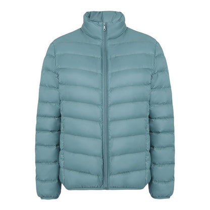 Light women's down jacket with stand-up collar
