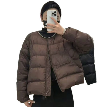 Lightweight, short down jacket with round neck