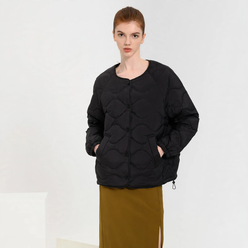 Light women's down jacket, round neck, thin