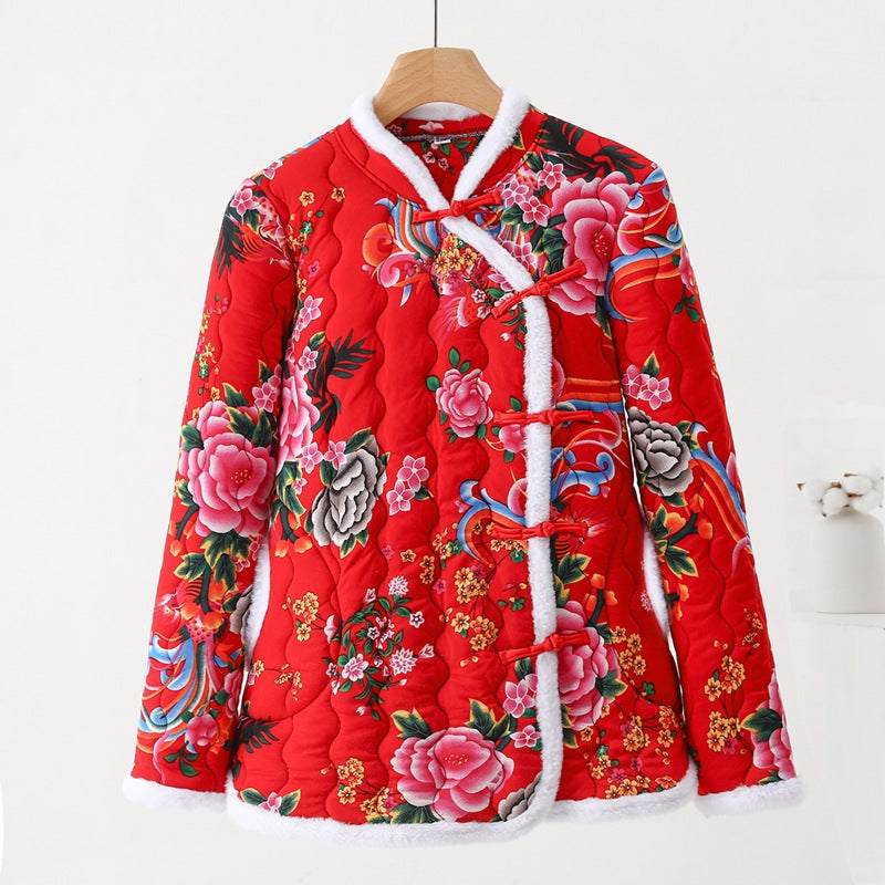 Padded ladies' quilted jacket in Chinese style with toggle buttons