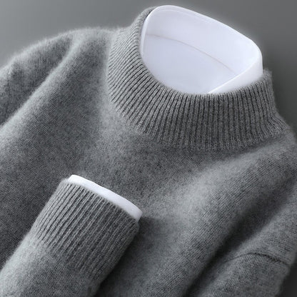 Men's wool sweater with stand-up collar