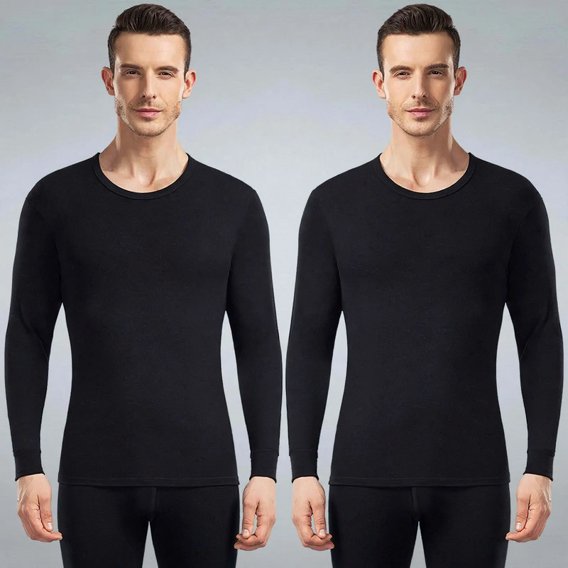 Fleece-lined thermal underwear set, round neck