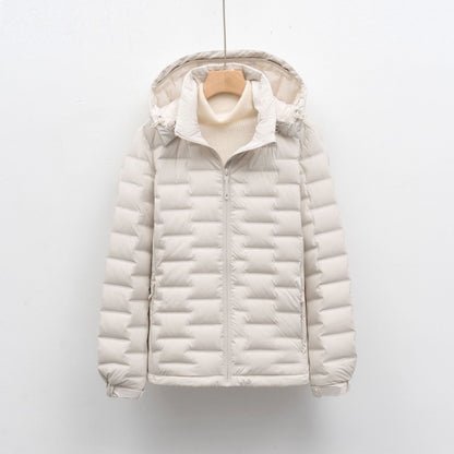 Light women's down jacket with hood, short