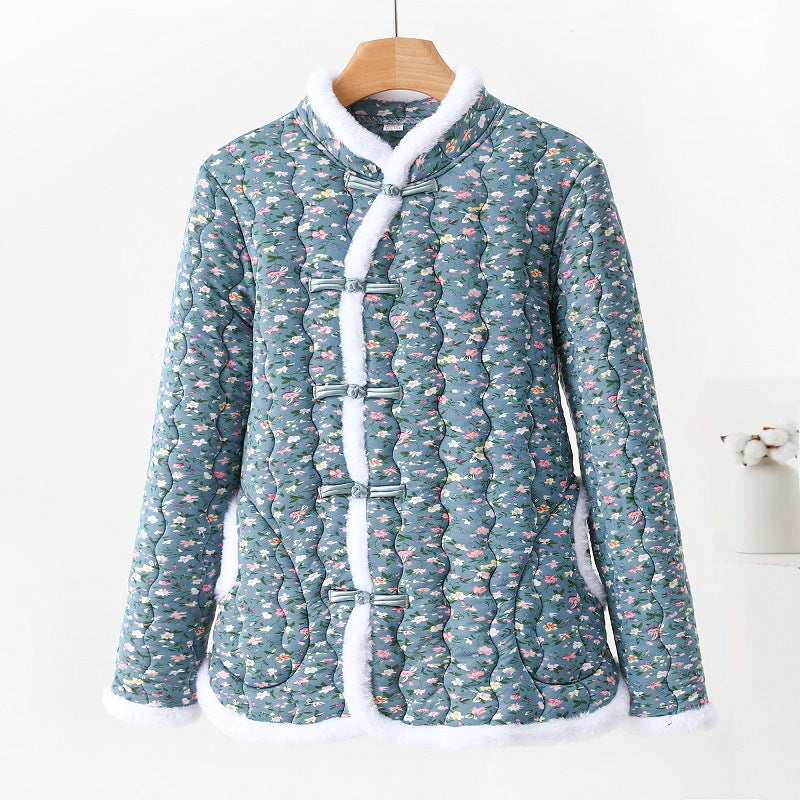 Padded ladies' quilted jacket in Chinese style with toggle buttons