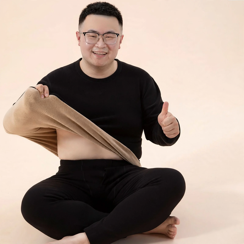 Padded thermal underwear set with lamb fleece imitation