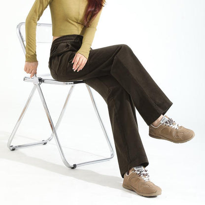 Women’s corduroy pants with a high waistband, straight-cut