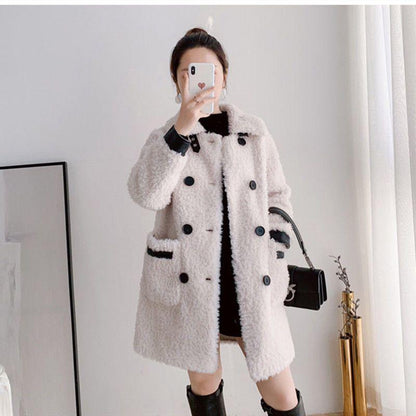 Mid-length lambskin coat for women