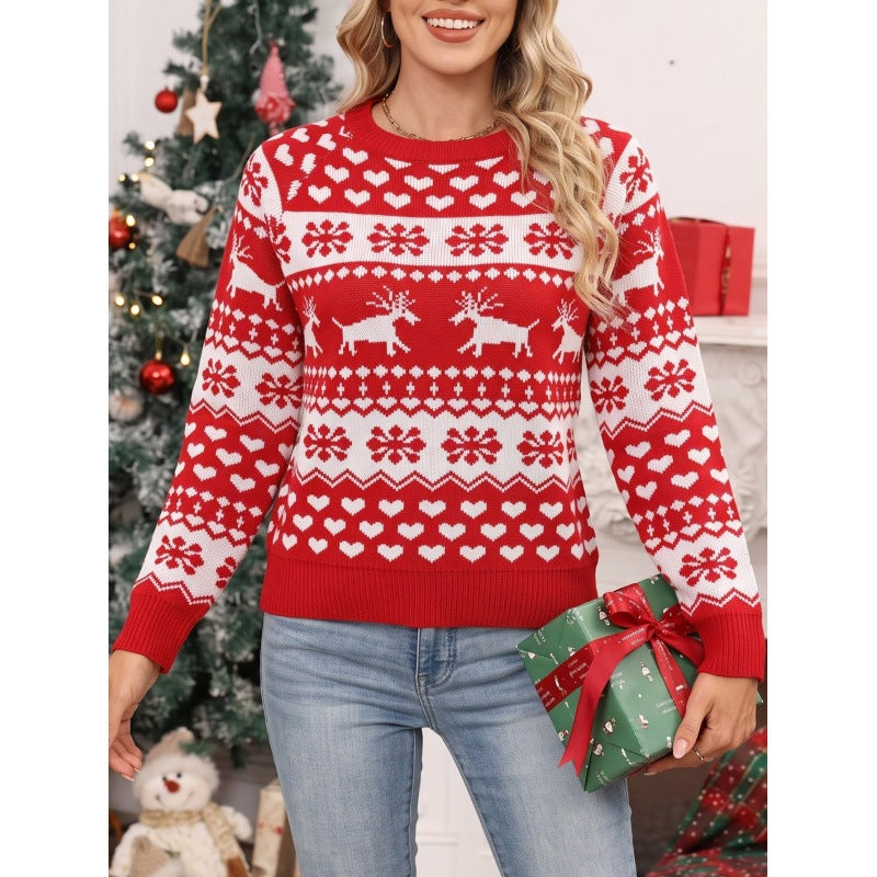 Fair-Isle Knit Sweater with Reindeer Motif