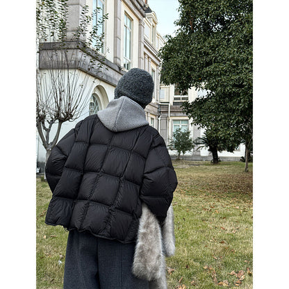 Down jacket for women with knitted hood and duck feathers