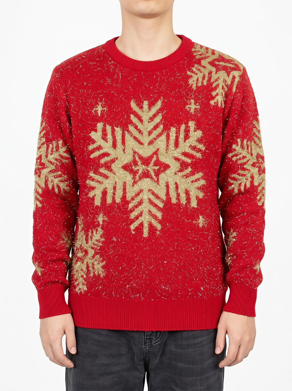 Festive women's Christmas sweater with reindeer and snowflakes