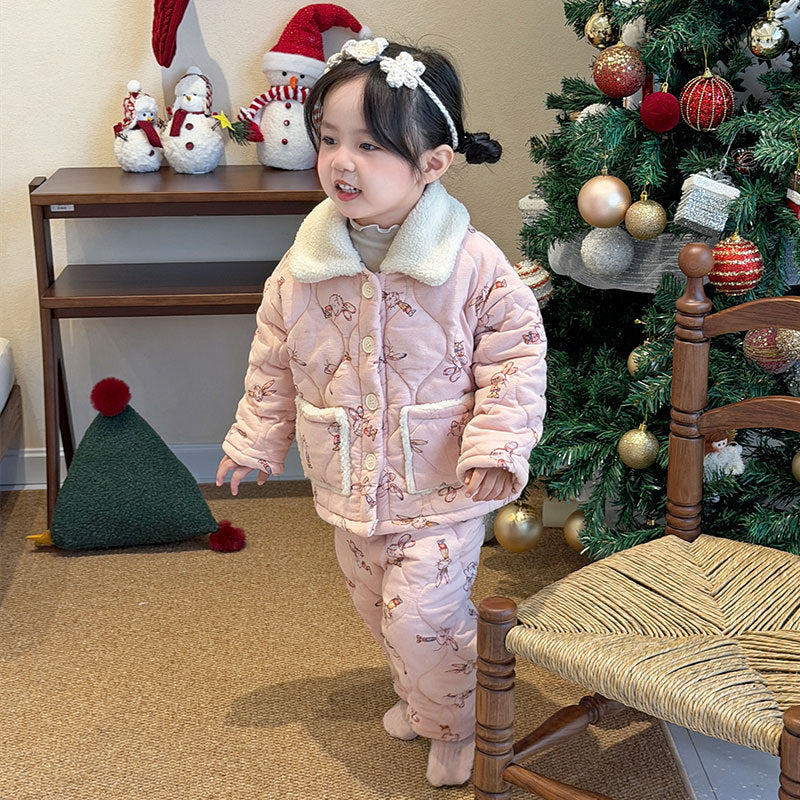 Padded children's pajama set, 3-layer, warm for winter