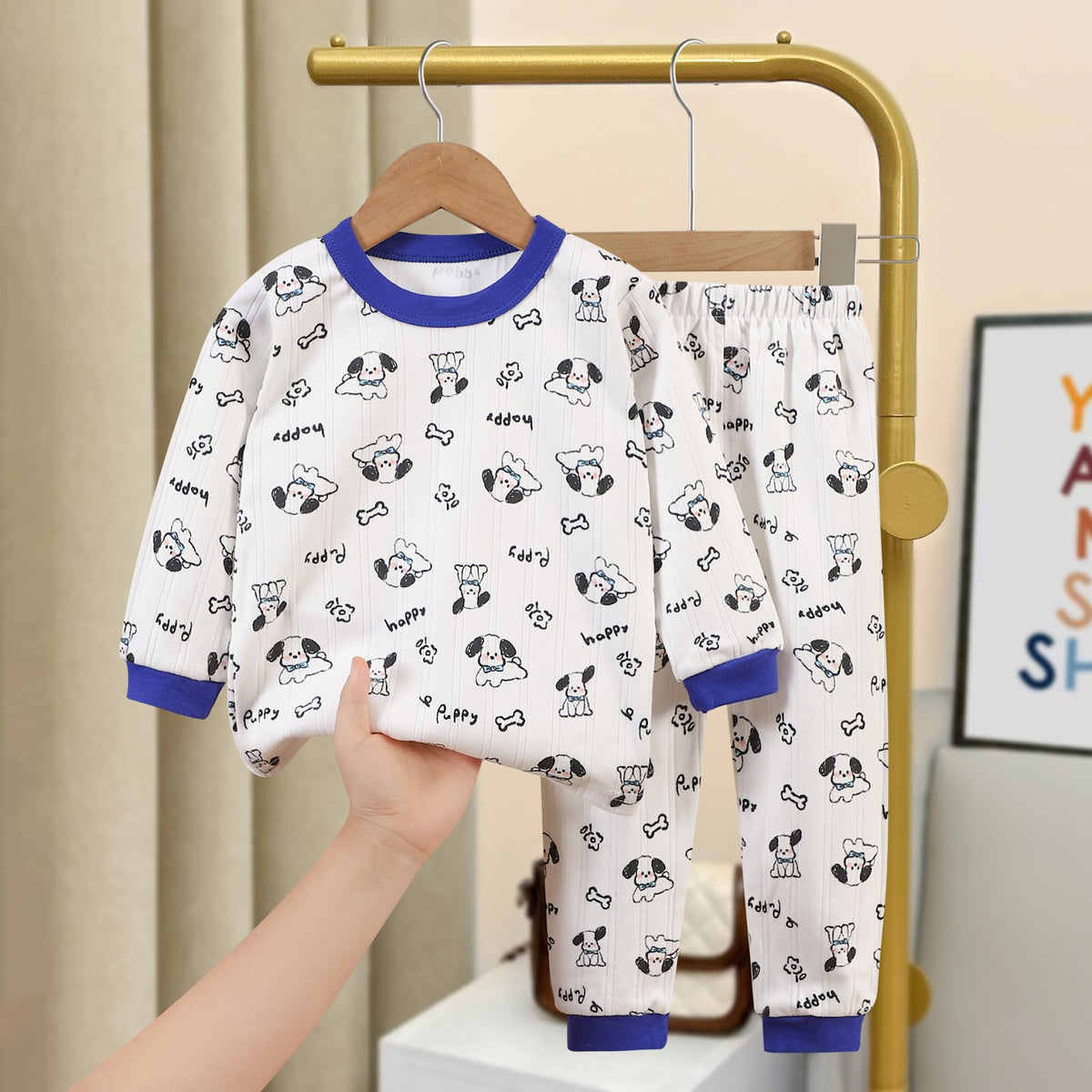 Children's cotton pajama set with jacquard pattern