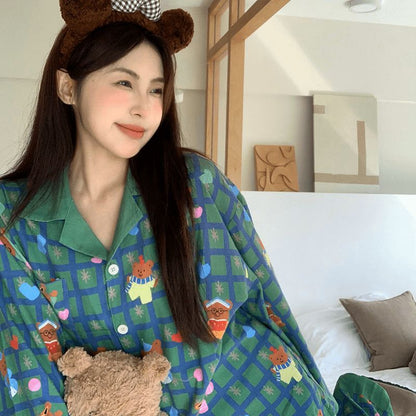 Women's Pajama Set made of cotton blend fabric with check pattern