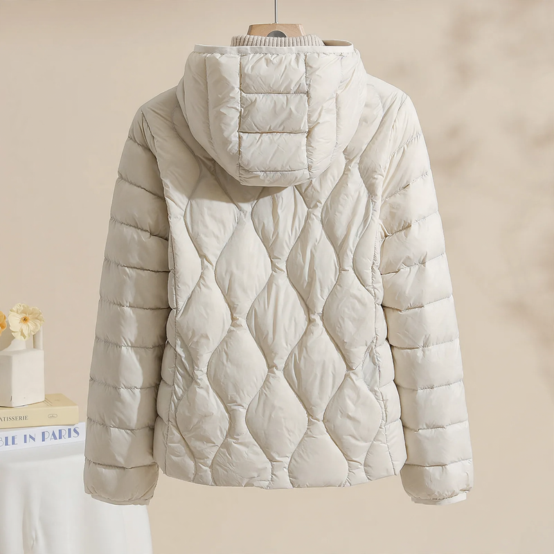 Lightweight, thin down jacket with hood for women