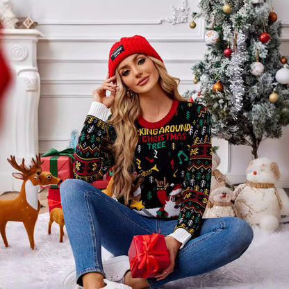 Christmas sweater with reindeer jacquard pattern