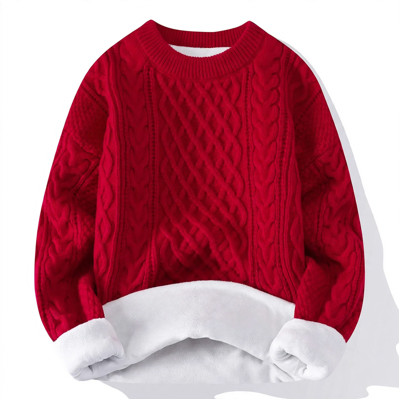 Padded knit sweater with cable pattern