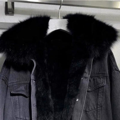 Short denim jacket for women with warm interior lining