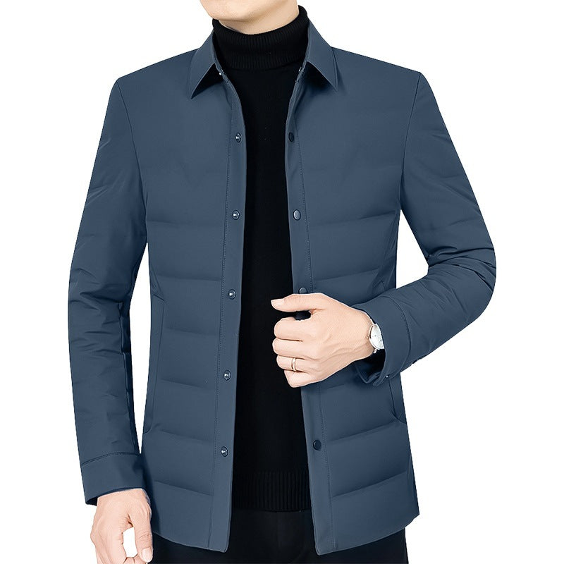 Men's down jacket with stand-up collar, white duck down