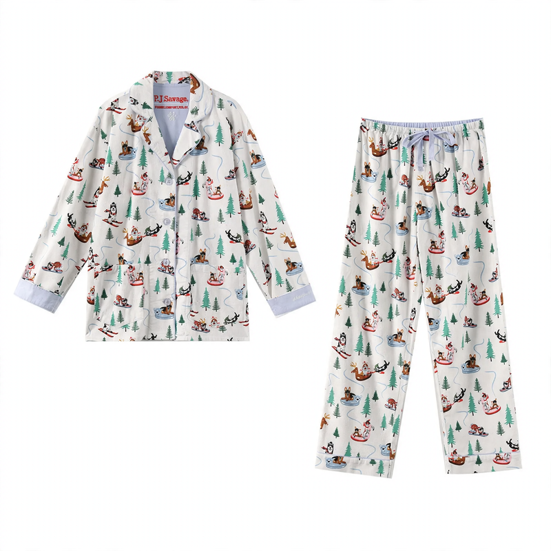 Women's pajama set, cotton, brushed on both sides, warm