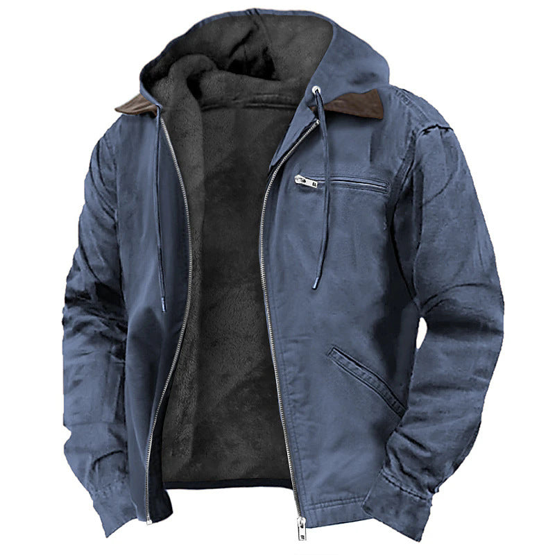 Men's hooded jacket, padded, with zipper pockets