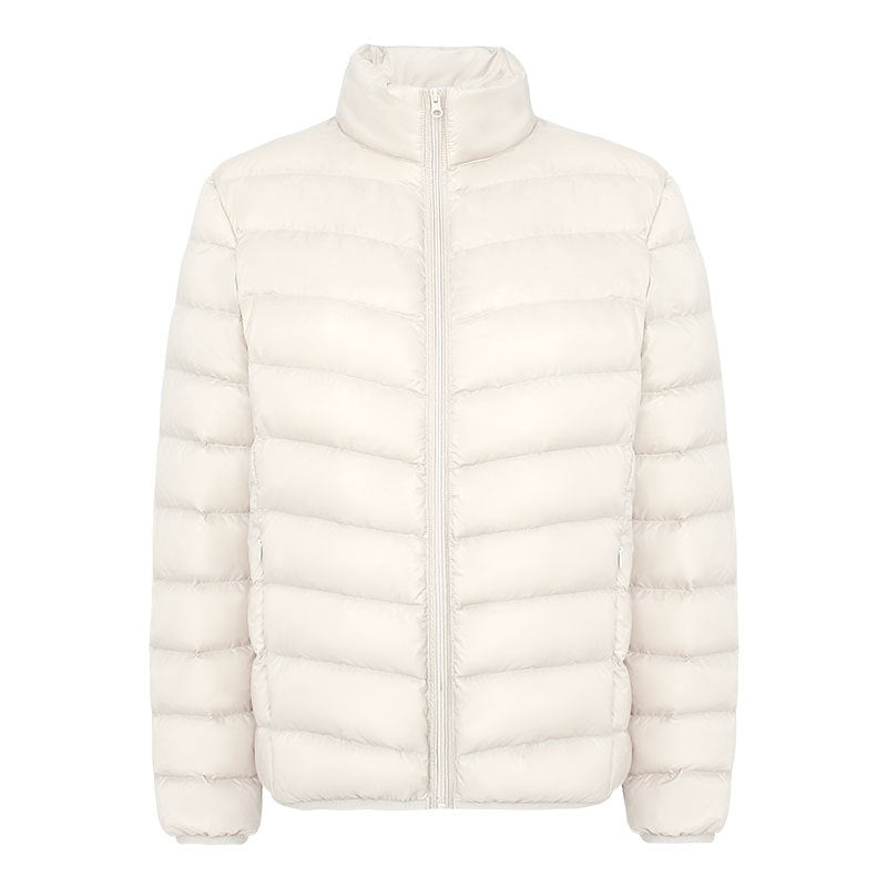 Light women's down jacket with stand-up collar