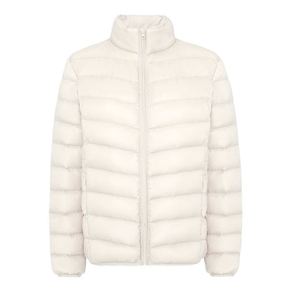 Light women's down jacket with stand-up collar