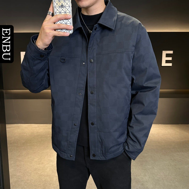 Men's down jacket with lapel collar, 90% white duck down