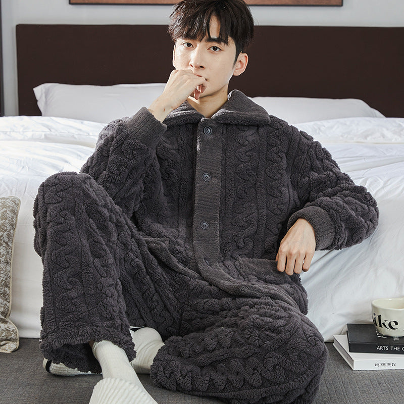 Padded men's house suit set made of coral fleece