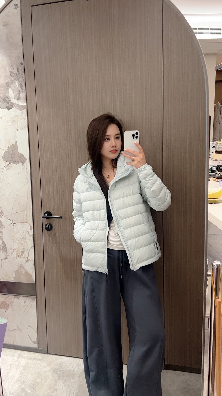 Short women's down jacket with hood