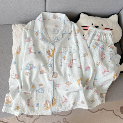 Women's Pajama Set, Long Sleeve, Cotton Blend, Cartoon Pattern