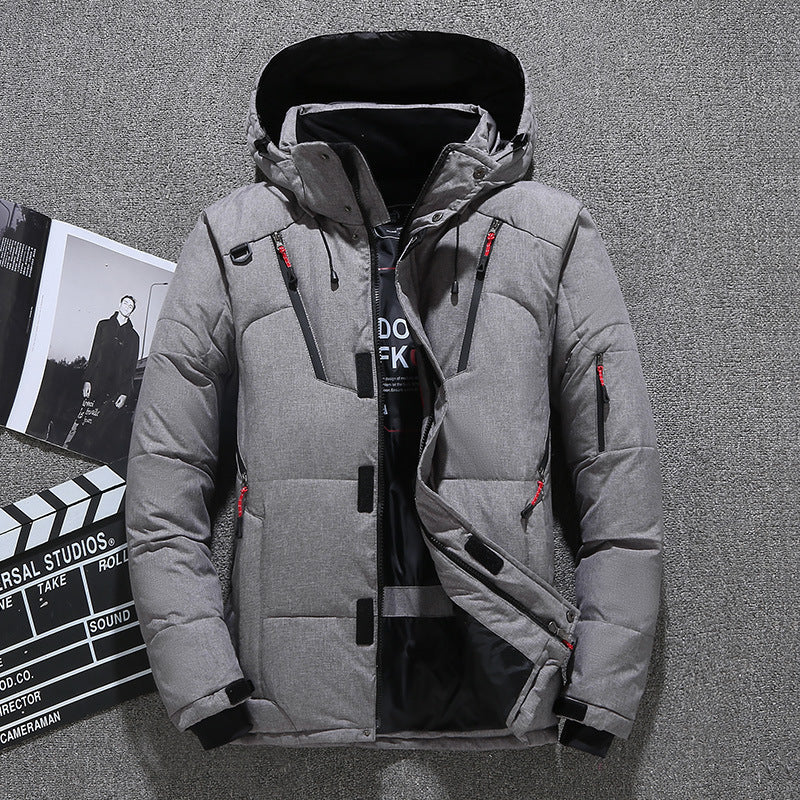 Padded men's down jacket with many pockets