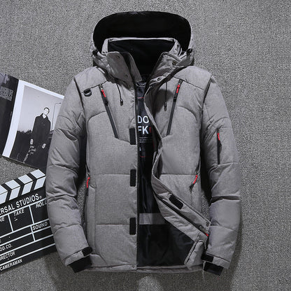 Padded men's down jacket with many pockets