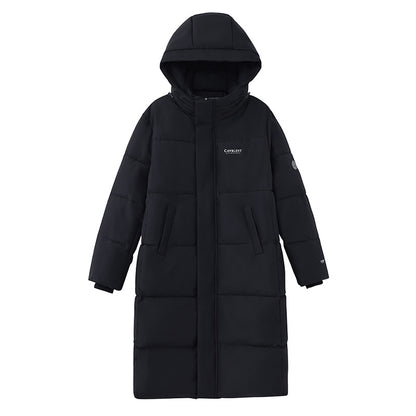 Long, padded women's winter jacket, loosely fitted