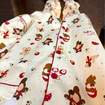 Women's Pajama Set, Cotton, Brushed, Bear Motif