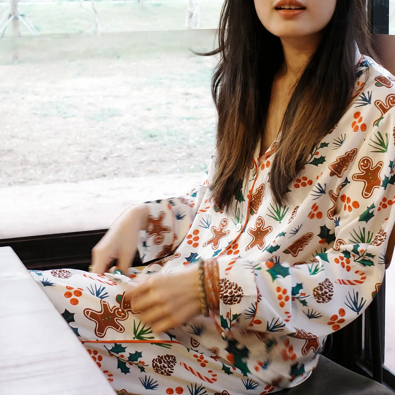 Women’s Pajama Set, Silk Look, Long Sleeve, Christmas Motif