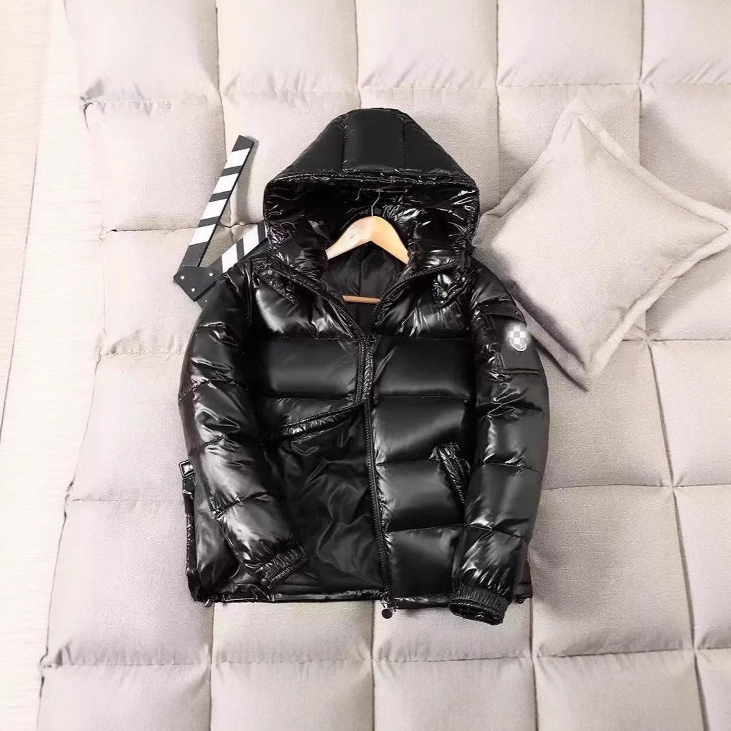 Short down jacket for men, with hood