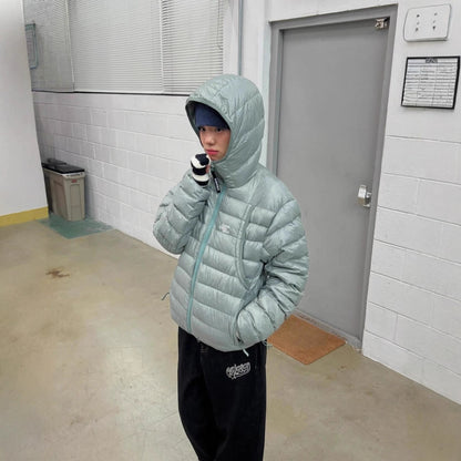 Light women's down jacket with hood