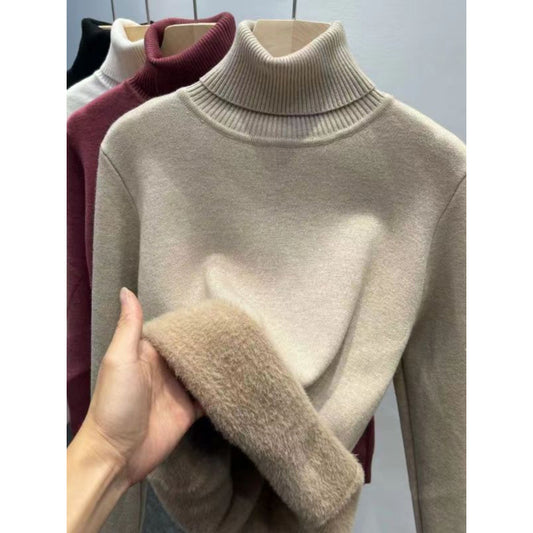 Padded women's knit sweater with high collar